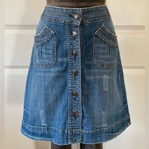 Hydraulic Denim Mini Skirt Button Front Stretch Blue Size 7/8